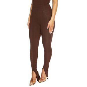 Naked Wardrobe Women's Snatched‎ & Slit High Waist Leggings Size S Chocolate